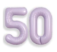 SUWEN 40 Inch Lavender Large 50 Balloon Number Big Foil Helium Number Balloons 0-9 Giant Jumbo Happy 50th Birthday Party Decorations for Boy or Girl Huge Mylar Anniversary Party Supplies