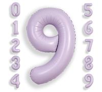 SUWEN 40 Inch Lavender Large 9 Balloon Number Big Foil Helium Number Balloons 0-9 Giant Jumbo Happy 9th Birthday Party Decorations for Boy or Girl Huge Mylar Anniversary Party Supplies