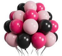 SUWEN 60Pcs Hot Pink and Black 12 Inch Latex Balloons Kit