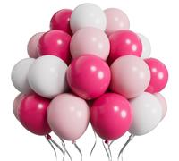 SUWEN 60Pcs Hot Pink and White 12 Inch Latex Balloons Kit