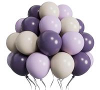 SUWEN 60Pcs Purple Lavender and Sand White 12 Inch Latex Balloons Kit