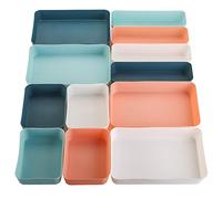 Suwimut 12 Pieces Plastic Drawer Organizer Set, 3 Size Desk Drawer Organizer Divider Trays for Makeup, Jewelry, Utensils, Gadgets, Vanity Storage Bins for Kitchen, Bedroom, Bathroom, Office