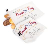 Suwimut 2 Pack Bread Bags, Reusable Cotton Linen Bread Freezer Storage Bag to Keep Bread Fresh, 42×30.5 cm / 16.5 x 12 Inch Large Bread Container with Inner Lining for Sourdough Loaf