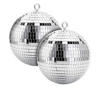Suwimut 2 Pack Disco Light Mirror Ball,20 cm/8 Inches Cool and Fun Large Silver Hanging Disco Ball with Hanging Ring for Retro Party, Home Bands Decorations, New Years Celebration