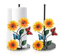 Suwimut 2 Pack Paper Towel Holder, Sunflower Kitchen Paper Towel Holder Yellow Home Kitchen Decor Accessories, Black Metal Farmhouse Large Towel Stand for Countertop, Housewarming Gift