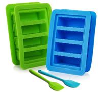 Suwimut 2 Pack Silicone Butter Mold Tray, Butter Maker with Lid Storage Jar, Large 4 Cavities Rectangle Butter Container for Butter, Energy Bar, Soap Bar, Muffin, Pudding (Blue, Green)
