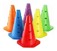 Suwimut 24 Pack Plastic Agility Cones, 23cm / 9 Inch Indoor Outdoor Sports Soccer Flexible Cone Sets for Training, Party, Activity, Traffic, Drills, Basketball, Soccer, Assorted Colors