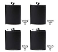 Suwimut 4 Pack Hip Flask for Liquor for Men, 8 oz Stainless Steel Leakproof Pocket Hip Flask with Black Leather Cover and Funnel for Drinking of Alcohol, Whiskey, Rum and Vodka, Gift for Men