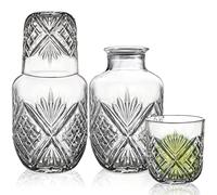 Suwimut 4 Pieces Bedside Water Carafe and Glass Set, 500ml/18 OZ Vintage Night Water Carafe with Tumbler Cup, Glass Mouthwash Decanter for Bathroom, Glass Juice Water Pitcher Set