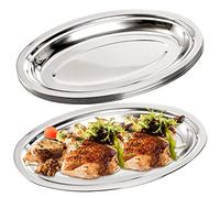Suwimut 6 Pack Stainless Steel Oval Platter, Heavy Duty Mirror Polish Large Sizzling Platter Serving Tray Fish Plate for Steaming Fish Dessert Meat Sushi, 14-Inch by 8.7-Inch, Silver