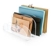 Suwimut Acrylic File Holder for Desk, 5 Sections Laddered Clear File Organizer for Home Office, Vertical File Sorter File Folder Holder Acrylic Desk Organizer for Letter, Envelopes, Mail, Electronics
