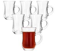 Suwimut Set of 6 Turkish Tea Glasses With Handle, Slim Waist Design and Thick Sole Prevent Tea from Getting Cold, 5 oz Small Clear Teacup Set Glass Coffee Cups for Espresso Coffee, Hot Chocolate