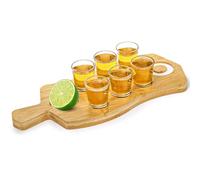 Suwimut Tequila Shot Board and Glass Holder with 6 Shot Glasses, Bamboo Serving Tray Flight Board with Salt Rim, Tequila Gifts for Liquor, Club, Home, Bar, Party, Wedding, Housewarming