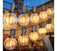 SUWIN 150FT Outdoor Festoon Lights, Outdoor Mains String Lights with Remote Control, Waterproof Mains Powered Garden Lights, 77x1W LED G40 Patio String Lights for Backyard, Dimmable, 3 Lighting Modes