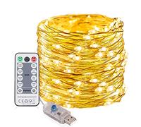 SUWITU Fairy String Lights, 120LED 12M/40Ft USB Plug in Powered Lights 8 Modes Waterproof Outdoor/Indoor Copper String Lights with Remote Timer for Bedroom, Party, Wedding, Valentines Day