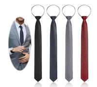 SUWIWKKOA 4 Pcs Zipper Ties for Men, Pre Tied Tie Formal Zipper Tie Adjustable Neckties Zip on Tie for Men for Business Wedding Zipper Skinny Necktie Clip on Slim Tie