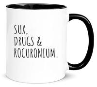 Sux, Drugs, and Rocuronium Mug, Funny Medical Humor, Anesthesia, CRNA, Embrace The Humor of Anesthesia, Emergency Medicine & ICU, 11Oz Novelty Coffee Mug/Drinking Cup