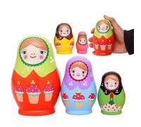 Suxdlan 1 Set 5 Layer Russian Nesting Dolls, Colorful Girl Pattern Matryoshka Doll, Smooth Wooden Nesting Dolls for Kids Home Decor