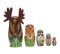 Suxdlan 1 Set Animal Nesting Dolls Painted Wooden Russian Nesting Dolls 5Pcs Cute Cartoon Creatures Smooth Finish for Girls Boys' Birthday Gifts or Home Decor