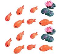 Suxdlan 16 Pcs/Set Little Fish, Pond Decor Includes Fish & Lotus Flowers & Leaves, Cute Mini Resin Animals for Indoor, Outdoor