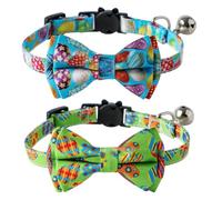 Suxdlan 2Pcs Easter Cat Collars Breakaway Collar with Removable Bow Tie and Bell Adjustable Easter Dog Safety Pet Collar for Kitten Cats