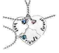 Suxdlan 3PCS/Set Best Friend Forever Necklace Kit Rhinestone BFF Necklace Heart Shape Pendant Friendship Puzzle Stitching Jewellery Gift for Friends