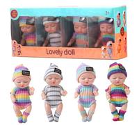 Suxdlan 4Pcs 4" Mini Baby Dolls Realistic Sleeping Tiny Doll with Clothes 4 Color Movable Joint Girls, Striped Clothes