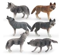 Suxdlan 6Pcs Wolf Figurine, Realistic Animal Figures Wolf Toys, 6 Different Animal Figures Educational Learning Toys Birthday Set Animals for Kids Boys Girls