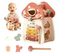 Suxdlan Baby Activity Cube Mushroom Shaped 5 in 1 Wooden Baby Toys Educational Learning Shape Sorter Activity Cube for Children Boys and Girls Birthday