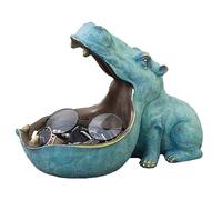Suxdlan Big Mouth Hippo Key Bowl Resin Hippopotamus Ornament Key Holder Dish Organizer Home Decor for Coin Jewelry Desktop Storage Blue