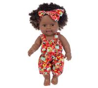 Suxdlan Black Baby Dolls, 12 Inch Movable Joint African American Baby Doll, Realistic Doll with Curly Hsair and Wearable Clothes for Kids, Red