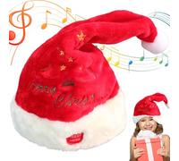 Suxdlan Christmas Hat Music Swinging Electric Santa Hat with White Plush Ball Red Singing Funny Toy Battery Operated Christmas Hats for Adults Kids Decor