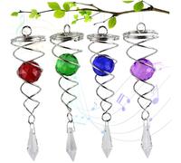 Suxdlan Gazing Ball Spiral Tail Wind Spinner 4Pcs 4.5inch Hanging Plated Sun Catcher with Crystal Pendant Decorative Wind Spinners with Hook for Indoor Outdoor Home Garden