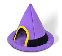 Suxdlan Halloween Cat Bed Witch Hat Shape Goth Cat Bed with Non-slip Bottom Soft Warm Windproof Small Dog House for Indoor Pets 18.1x23.6in