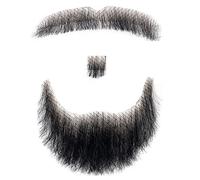 Suxdlan Human Hair Beard & Mustache Invisible Lace Realistic Facial Hair Costume for Men Halloween Cosplay Party, Style 2