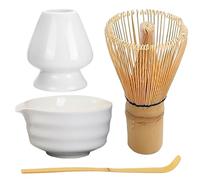 Suxdlan Matcha Whisk Set Ceramic Matcha Whisk Reusable Set Elegant Kit Includes Bowl with Spout, Holder, Bamboo and Bamboo Scoop for Tea Lovers, White
