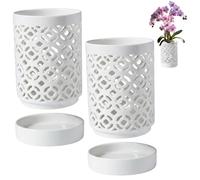 Suxdlan Orchid Pot, 2pcs White Ceramic Orchid Pots, Hollow Plum Blossom Drainage Utensil Holders, Multi-functional Pots For Natural Orchids & Kitchen Organizers