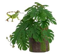 Suxdlan Reptile Plants Fake Monstera Plant with Tree Stump Decor Artificial Monstera Plant Terrarium Plants Amphibian Habitat Hideout Reptile Tank Accessories, Fake For Reptiles