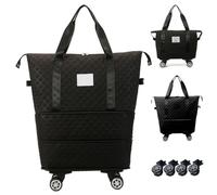 Suxdlan Rolling Duffle Bag with Wheels and Handle, Expandable Foldable Luggage Bag, Dry and Wet Separation Rolling, Zipper Travel Carry on for Gym, Camping, Travel, Black