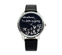 Suxdlan Unisex Leather Strap Quartz Watch Whatever, I'm Late Anyway Love Wristwatch Black