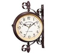 Suxdlan Vintage Metal Double-Sided Station Clock - Hanging Garden Corner Clock (No Battery)
