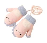 Suxgumoe Baby Gloves, Infant Toddler Winter Gloves Mittens Cute Cartoon Dinosaur Knitted Full Finger Gloves with String for Kids Boys Girls 1-5 Years (Pink)