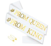 SuXHyez 2 Pcs Prom King and Prom Queen Sashes Hen Party Sash Prom Stylish Graduation Satin Sashes Reusable for Leavers Ball Graduation School Prom(White)