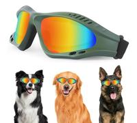 Suxible Dog Goggles for Medium Large Breed, UV Protection Large Dog Sunglasses with Sponge Pad and Adjustable Strap, Waterproof Anti-Fog Goggles for Dogs Sun Glasses Windproof Glasses-Green+Red