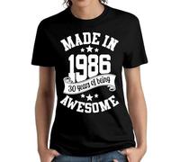 SUXISUUX Womens Made in 1986 30 Years of Being Awesome Vintage Tshirt Black(XX-Large)