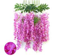 suxuMhao 12 Pack Artificial Wisteria Vines - 3.61ft Fake Flower Garland for Decor Realistic Look, Great for Home, Party, Wedding Decor. Easy to Hang, Durable Material. (Purple Red)