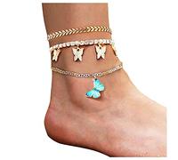 SUXUMHAO 1PC Women's Anklet Bracelet Butterfly,Women Summer Beach Adjustable Ankle Chain Jewelry, Crystal Charms for Teens Foot,The Best Gift for Relatives and Friends Christmas (A)