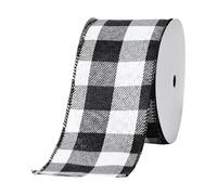 suxuMhao 2.5 Inch x 10 Yards Christmas Wired Buffalo Plaid Burlap Ribbon, Ideal for Xmas Gift Wrapping, DIY Crafts & Birthday Party Decorations, Black White