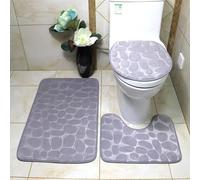 SUXUMHAO 2 Sets Three-Piece U-Shaped Toilet with Coral Velvet and Cobblestone emboweled Floor, Toilet Three-Piece Set Toilet Pads Clean and Reuse Water Absorbent Bathroom Mat for Shower (Gray) A