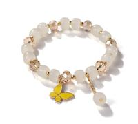 SUXUMHAO Butterfly Bracelet Imitation Jade Popcorn Butterfly Crystal Glass Bracelet Women Chinese Style Bracelet Gifts For Her Wife Grandma Mother Daughter,Beige